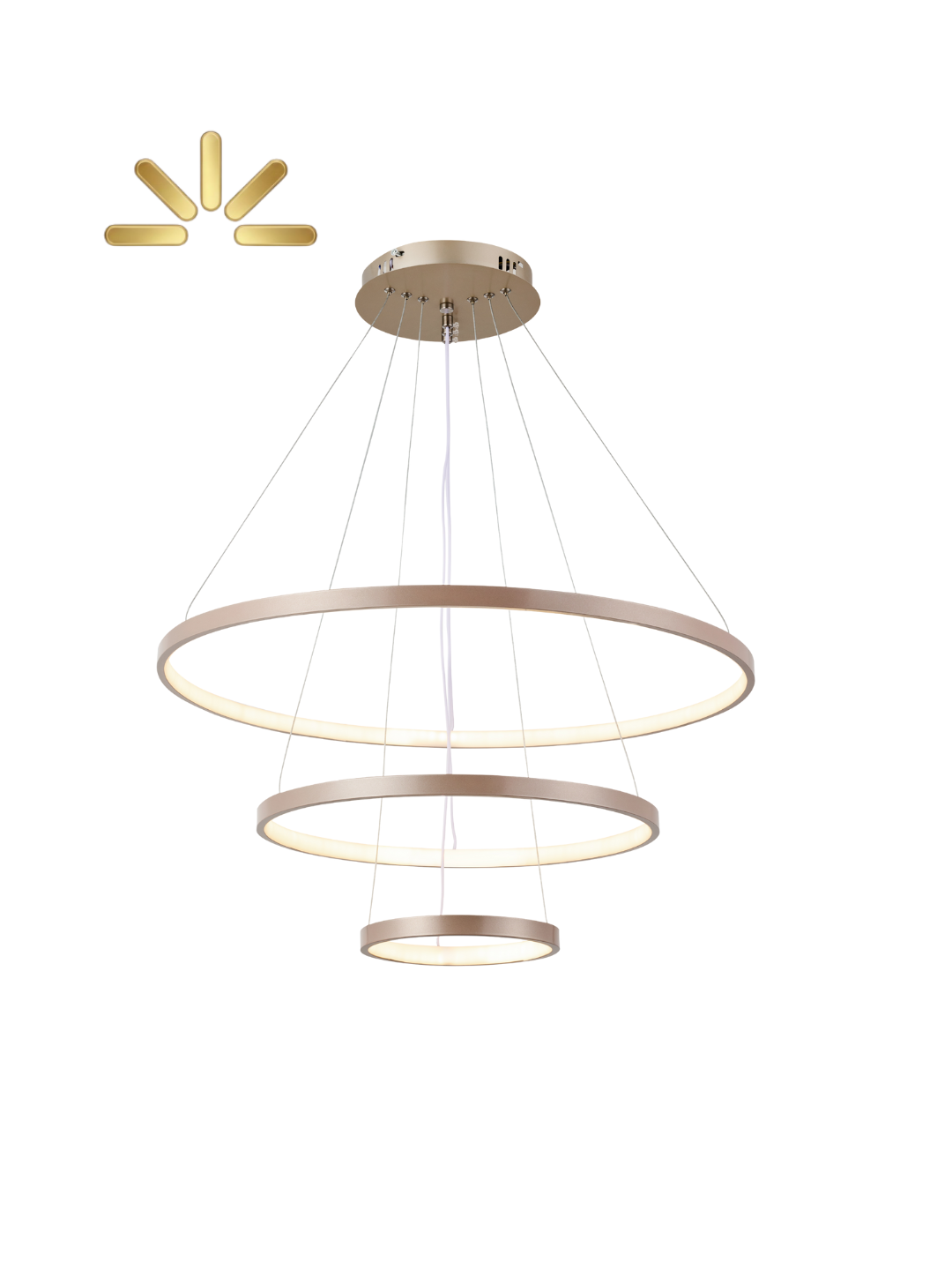 Lustre LED três aneis champagne