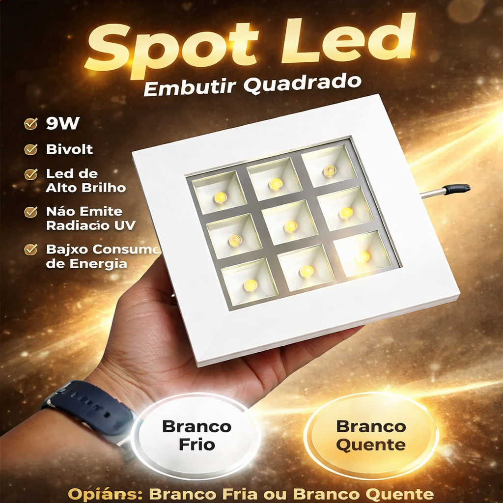 Spot Embutir Quadrado Recuado Super Led 9w Branco Frio/Branco Quente - Imagem 3